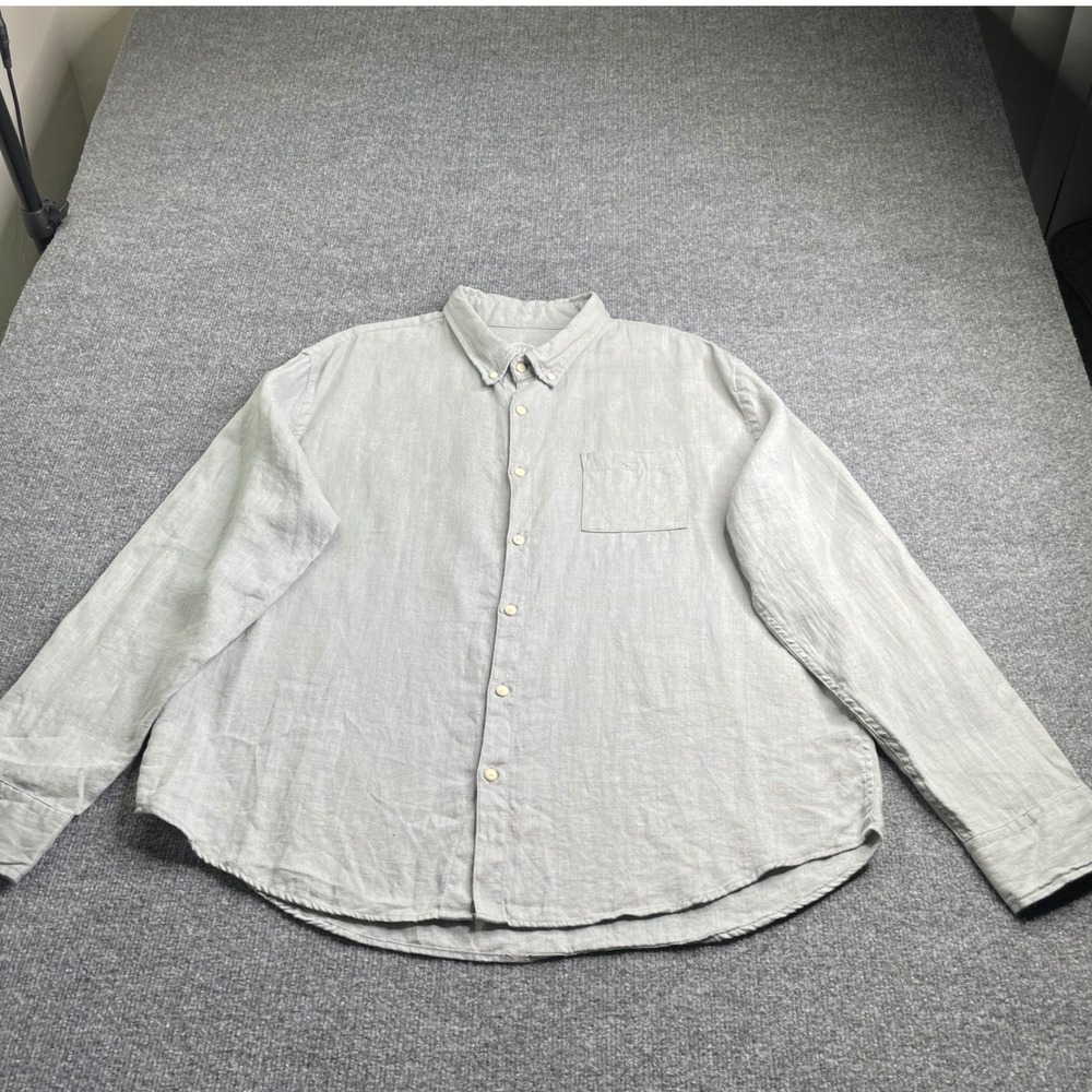 Alex Crane Button Down Shirt Mens XXL Grey 100% European Linen Long Sleeve